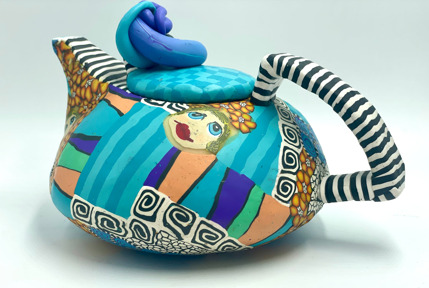Whimsical polymer clay teapot