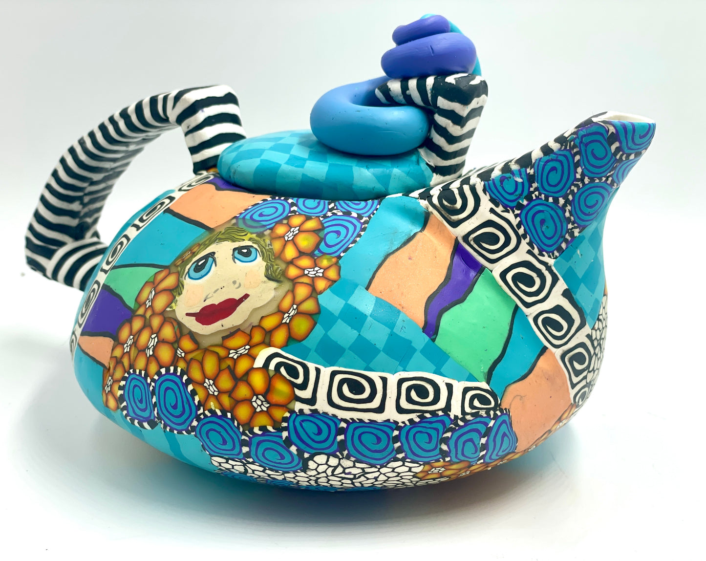 Whimsical polymer clay teapot