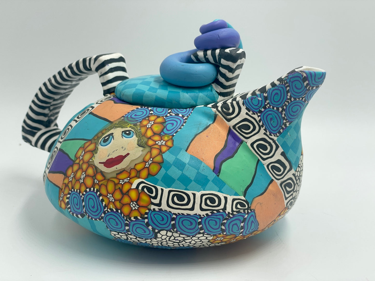 Whimsical polymer clay teapot