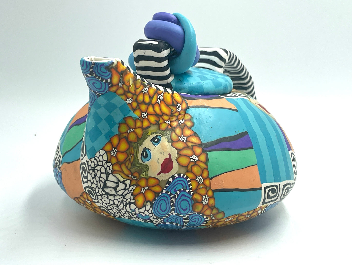 Whimsical polymer clay teapot