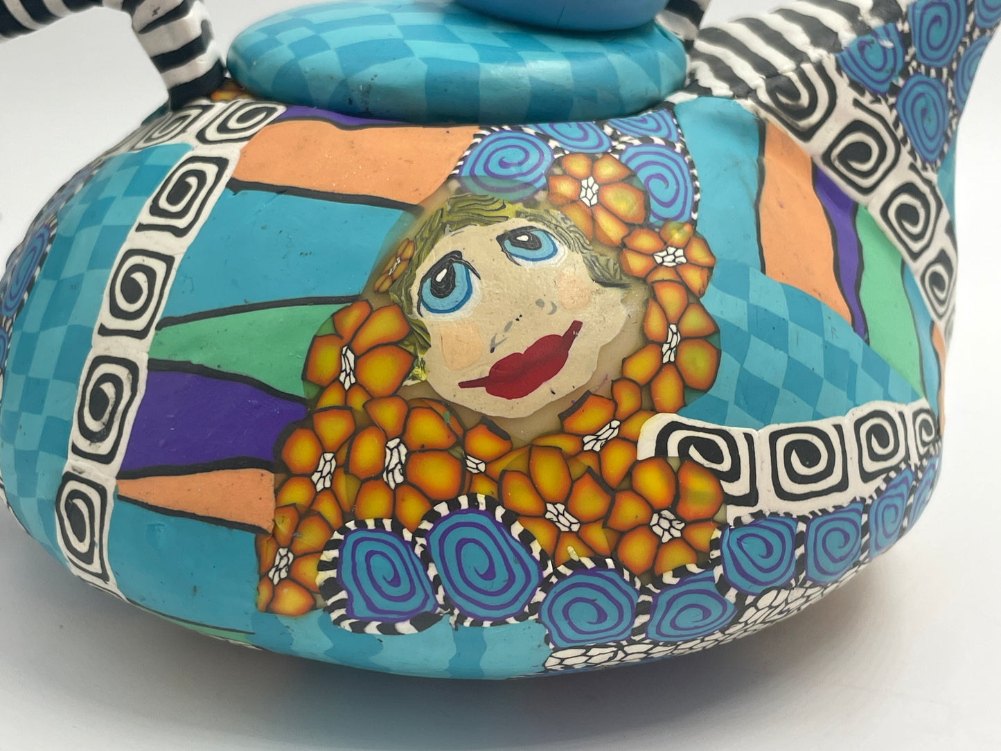 Whimsical polymer clay teapot