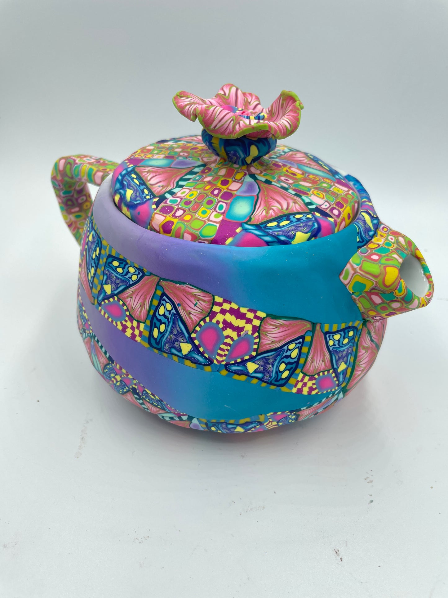 Whimsical polymer clay tea pot
