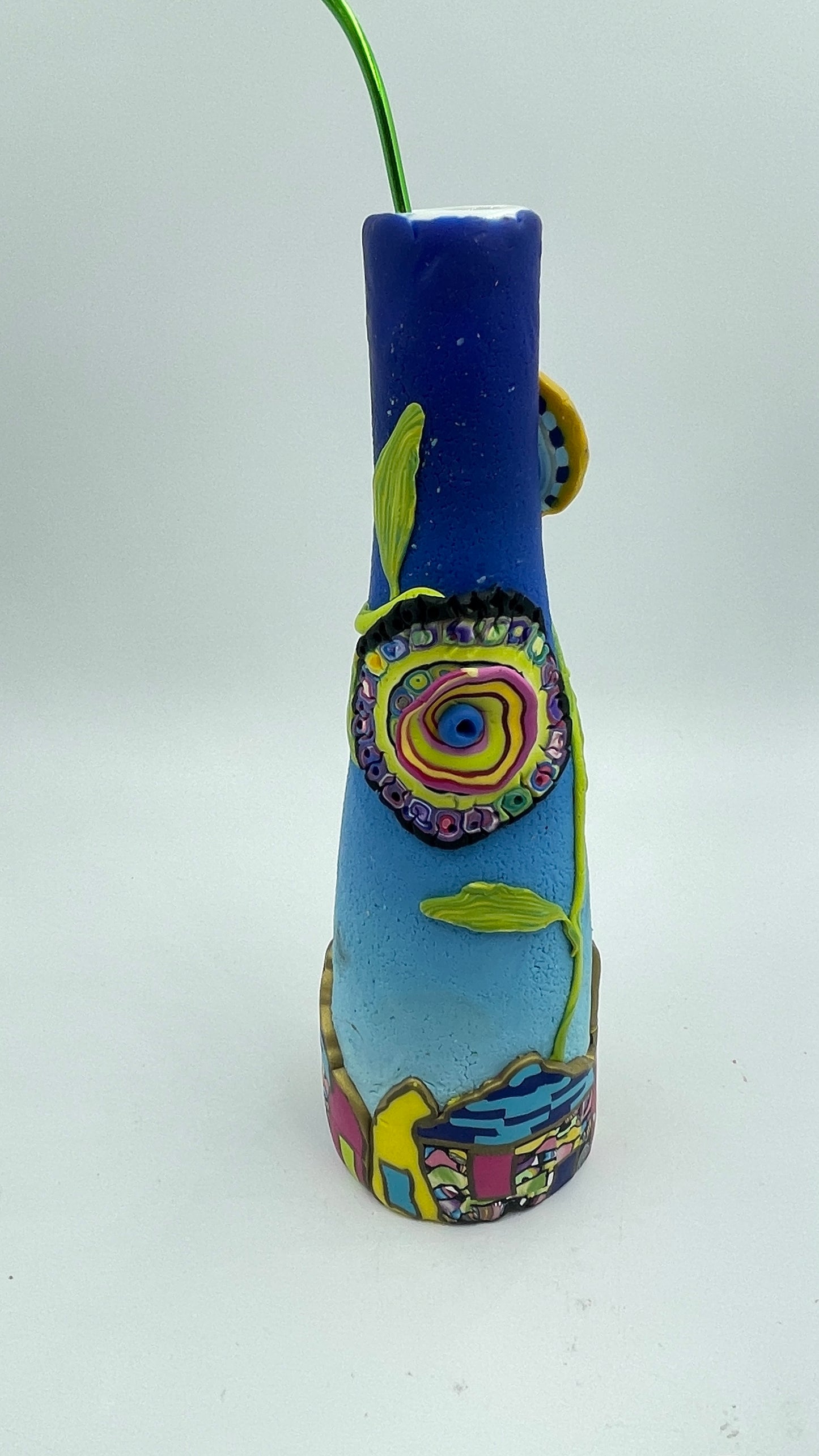 Tall polymer clay covered ceramic vase