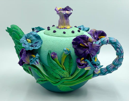 Flower decor polymer clay tea pot