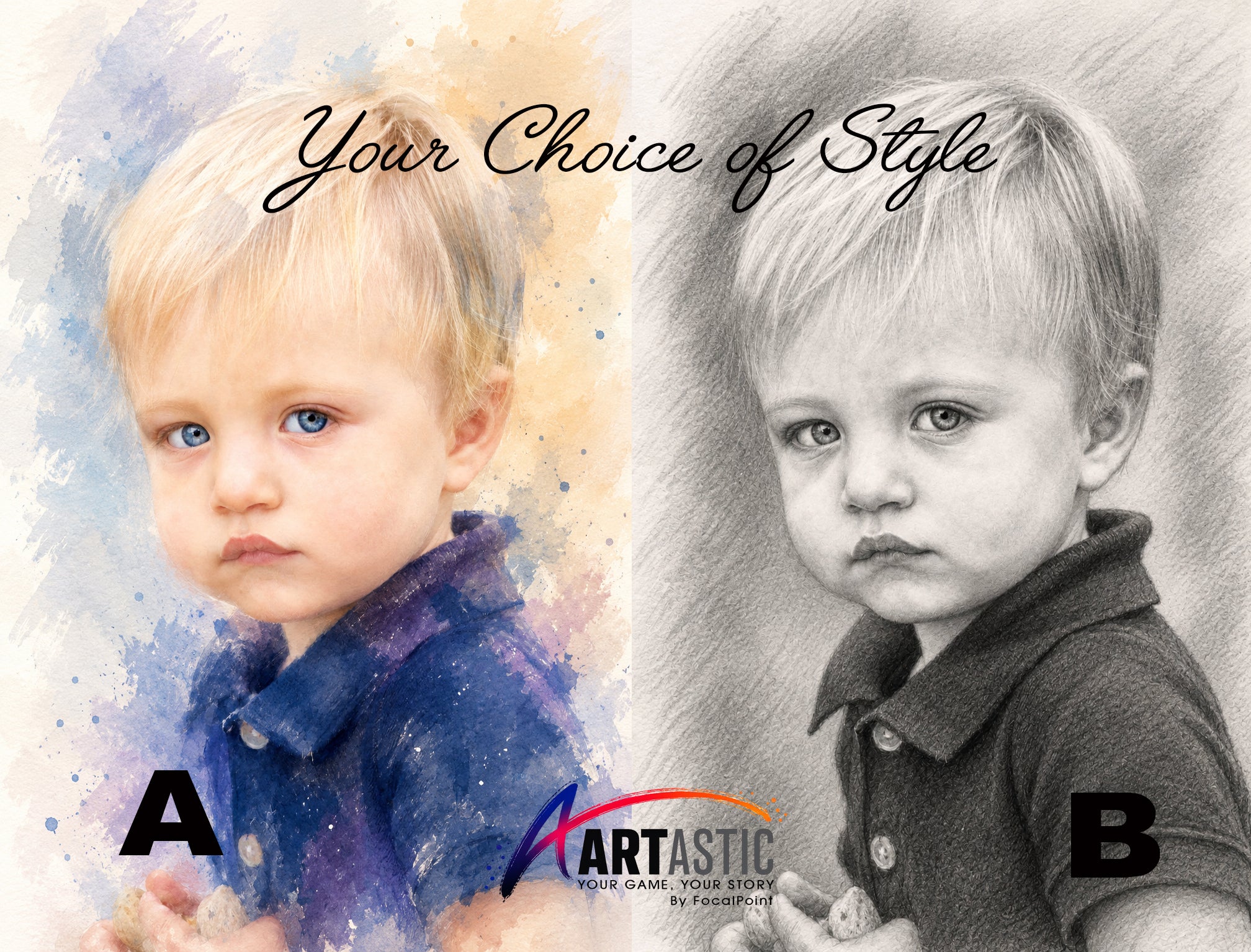 Artastic by FocalPoint Custom Family Portrait – Composite Art from Memories, Pastel or Charcoal Style