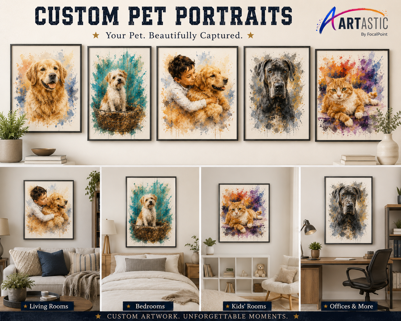 Artastic by FocalPoint Custom Pet Portraits | Watercolor Painterly Pet Art