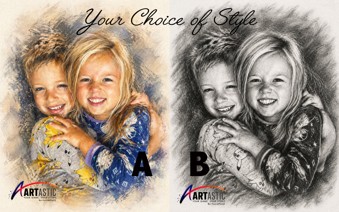 Artastic by FocalPoint Custom Family Portrait – Composite Art from Memories, Pastel or Charcoal Style