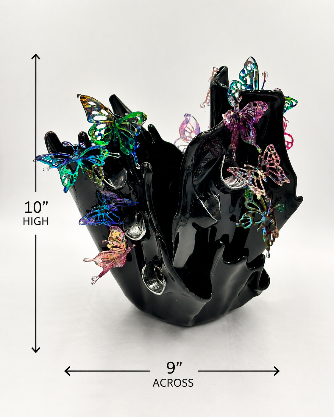 Black resin sculpture vase with butterflies