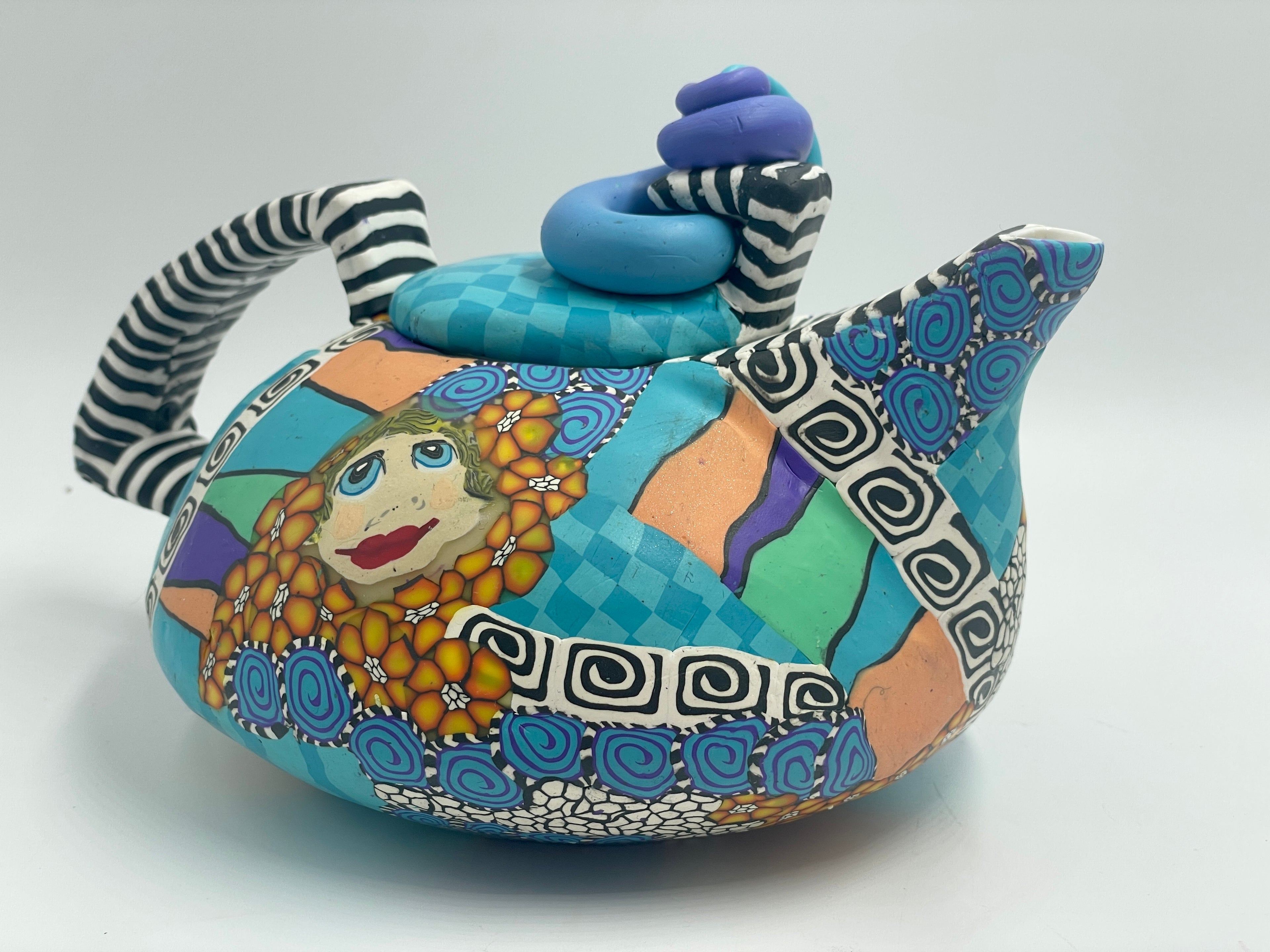 Whimsical polymer clay teapot