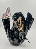 Black resin sculpture vase with butterflies