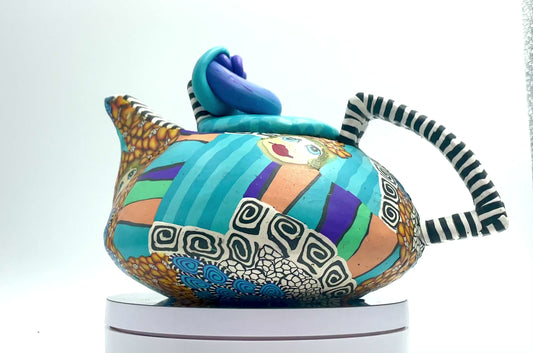 Whimsical polymer clay teapot