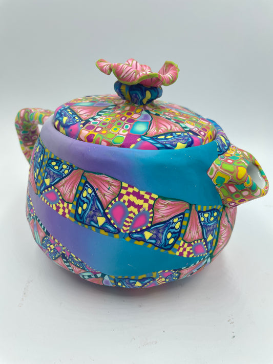 Whimsical polymer clay tea pot