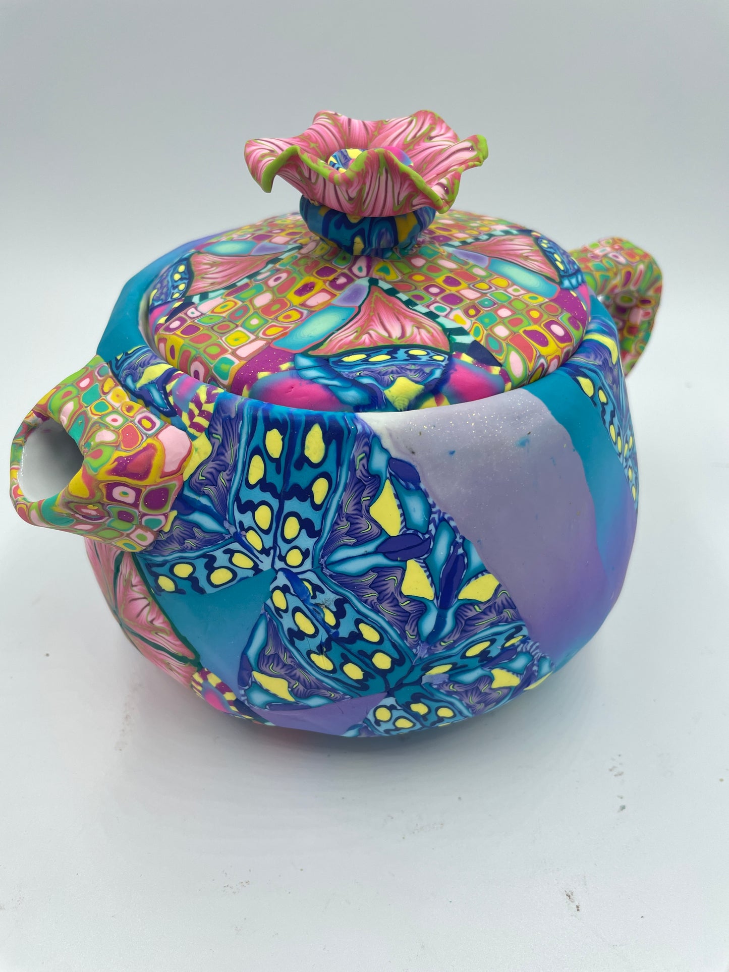 Whimsical polymer clay tea pot