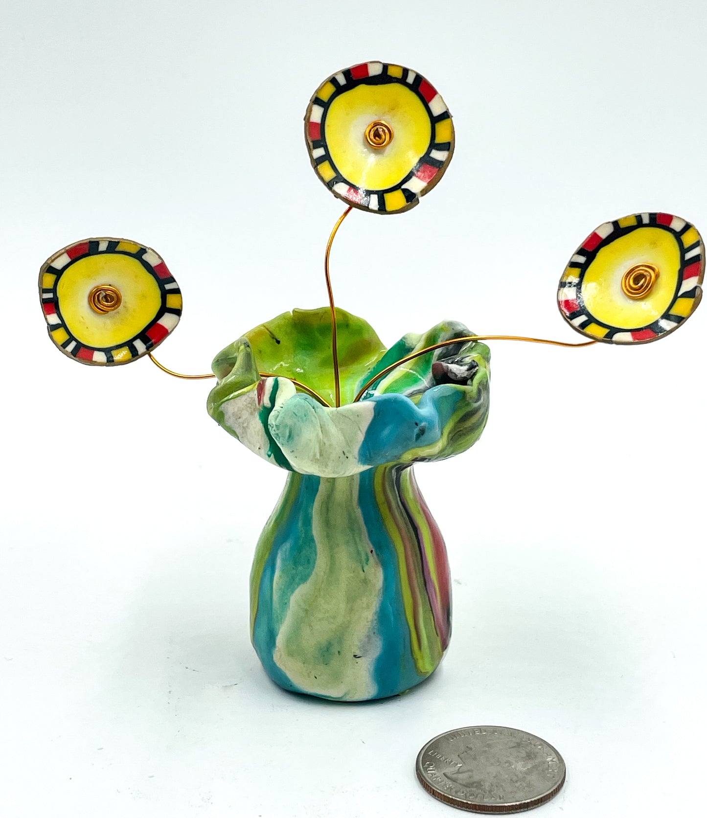 Small Handmade Vase and Whimsical Flowers