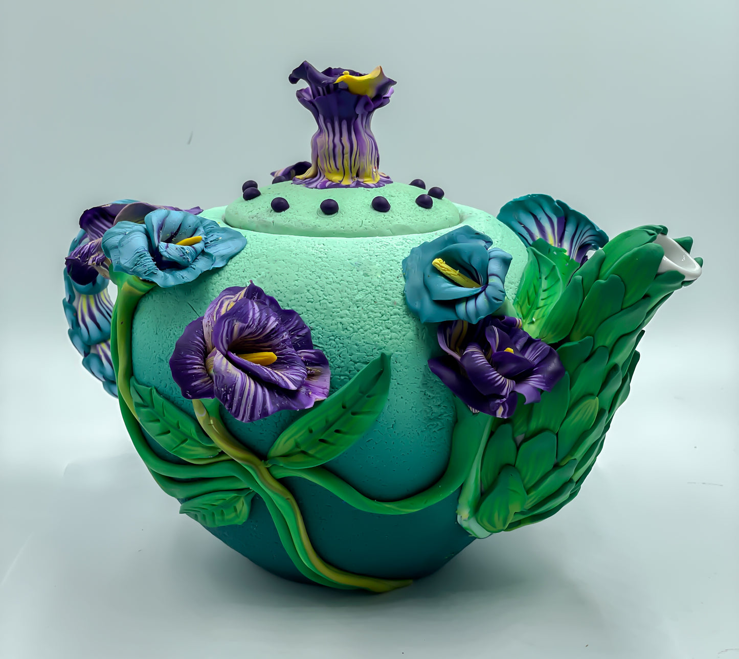 Flower decor polymer clay tea pot