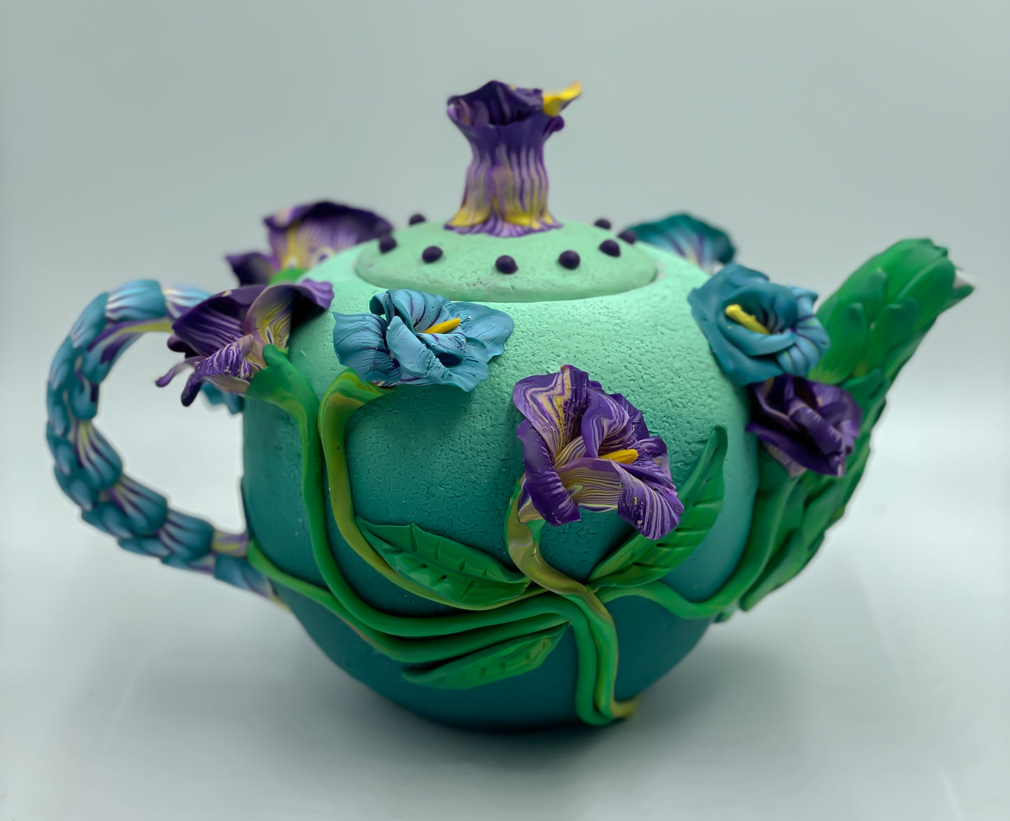 Flower decor polymer clay tea pot