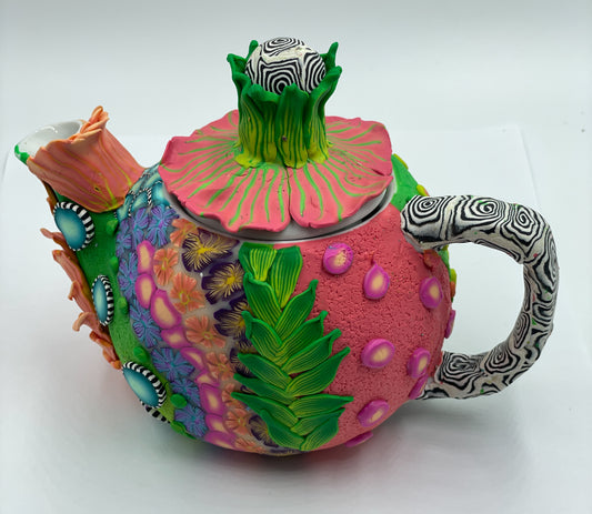 small flower teapot polymer clay covered