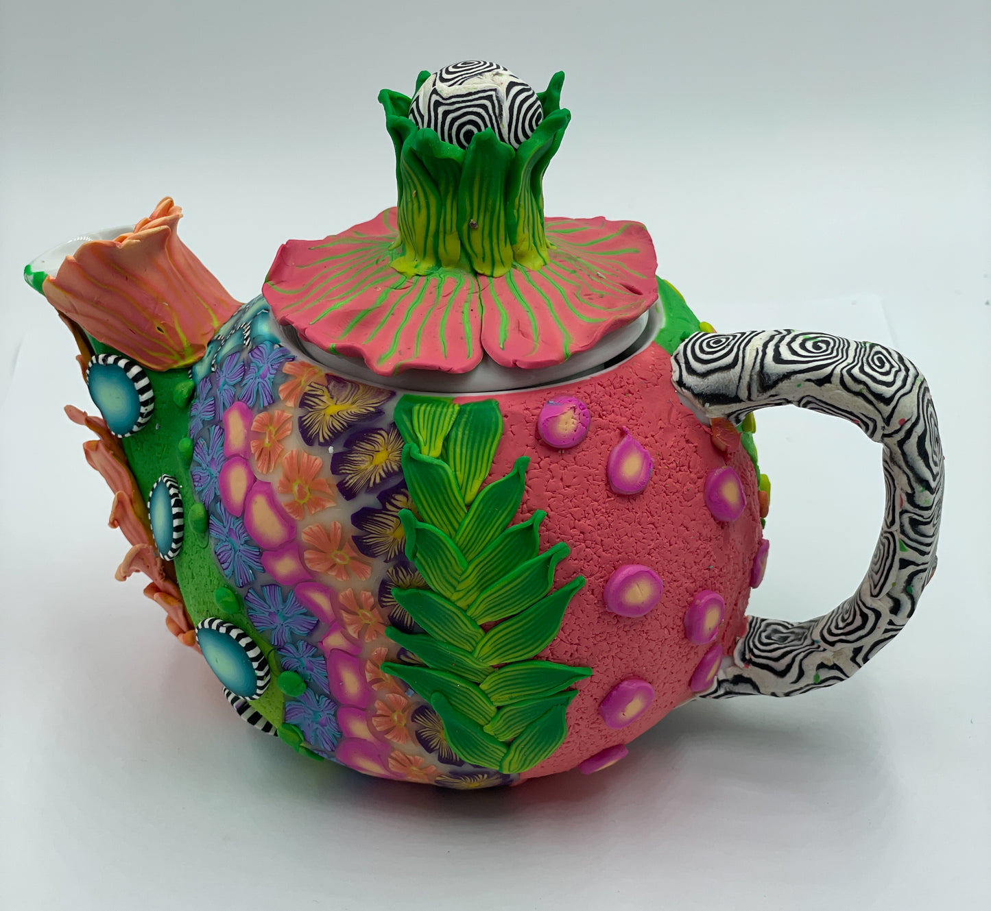 small flower teapot polymer clay covered